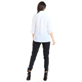 Crne modne hlače s kontrastnim strukom za žene