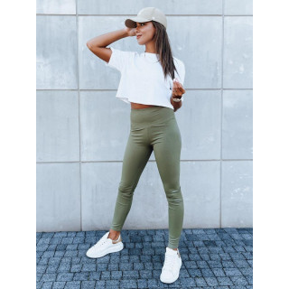 Ženske zelene rebraste tajice s visokim strukom