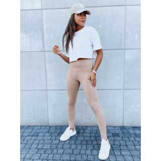 Bež rebraste tajice s visokim strukom