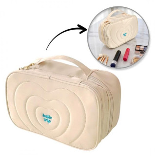 Krem prošivena kozmetička torbica s ručkom