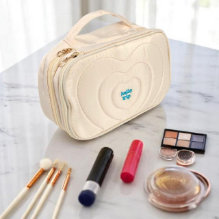 Krem prošivena kozmetička torbica s ručkom