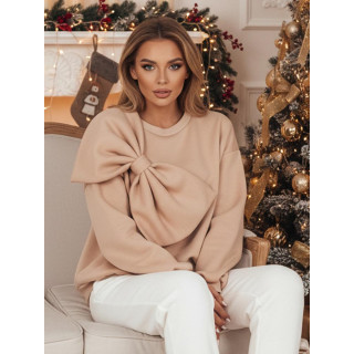 Ženska bež majica s kapuljačom i velikom mašnom BY1262z