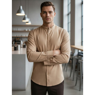 Bež muška košulja sa stojećim ovratnikom DX2601