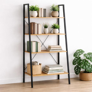 Svijetlosmeđa potkrovna biblioteka s 4 police