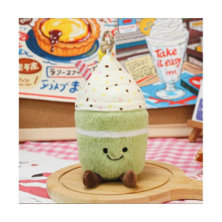 Plišani privjesak za ključeve od matcha tijesta s osmijehom i šlagom