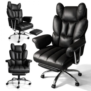 Crna kožna uredska stolica s osloncem za noge