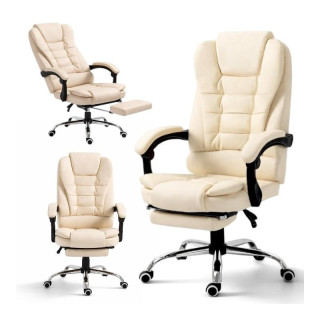 Uredska stolica od krem kože s osloncem za noge