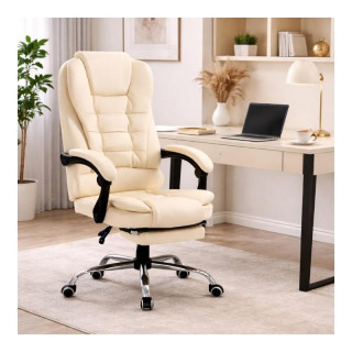 Uredska stolica od krem kože s osloncem za noge